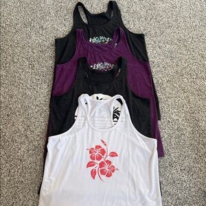 4 pack Women’s Floral Graphic Racerback Tanks - Purple, Gray, White